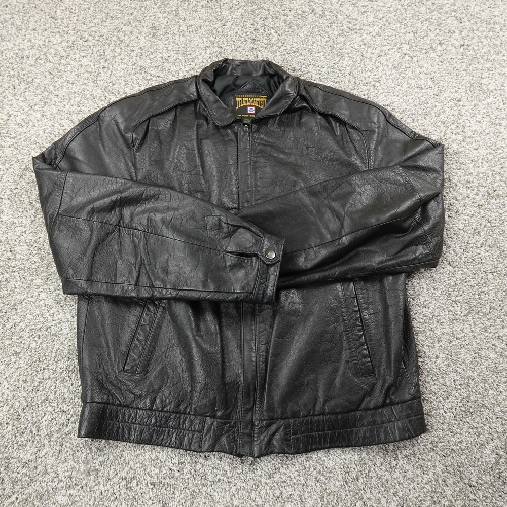 VTG Trailmaster Jacket Mens 42 Black Leather Motorcyle Biker Western Bomber Coat